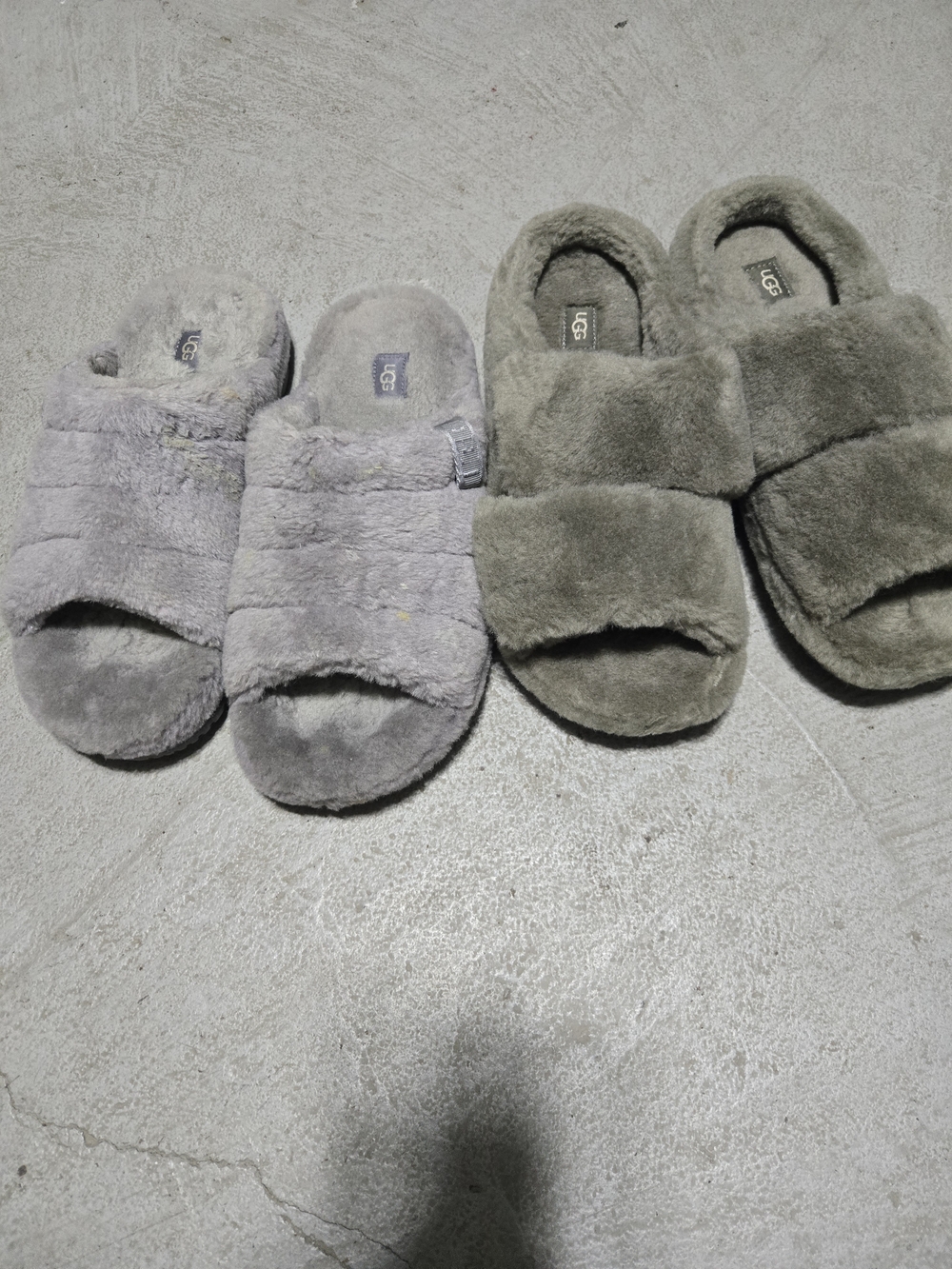 UGG Fluff Slide Slippers - Gray and Olive